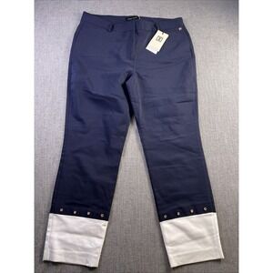 Ivanka Trump Pants Women 14 Navy White Cuffs Business Casual Going Out NWT